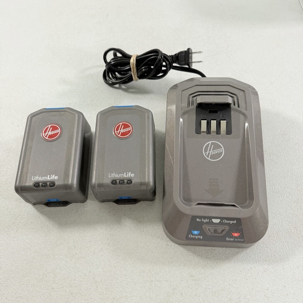 Hoover Charger BH03200 & 2 Batteries BH03120 Lithium Life 20V Li-Ion - Powers on